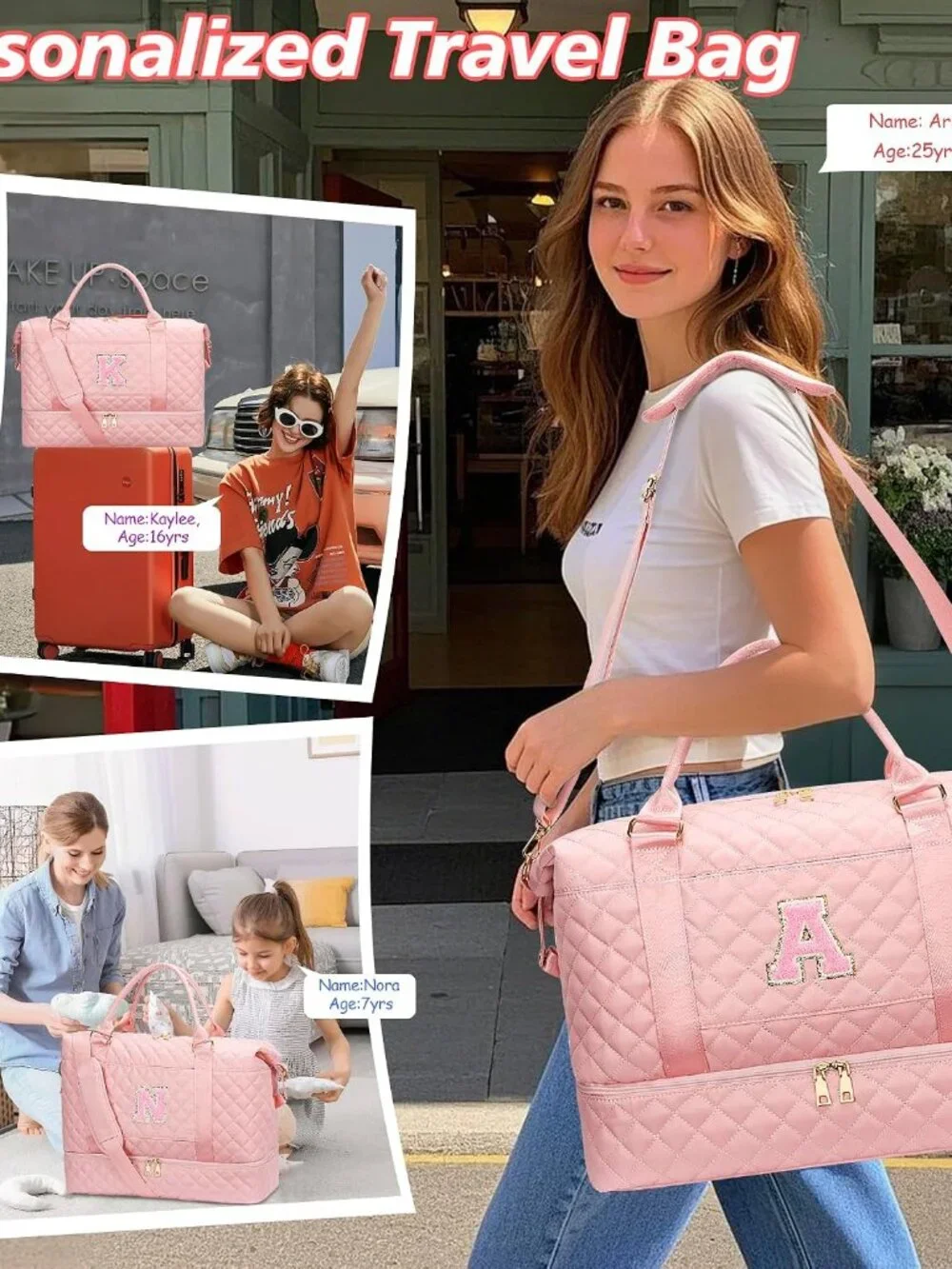 Birthday Gifts Girls Personalized Overnight Duffle Bags Pink,K | Gifts for Girls_4